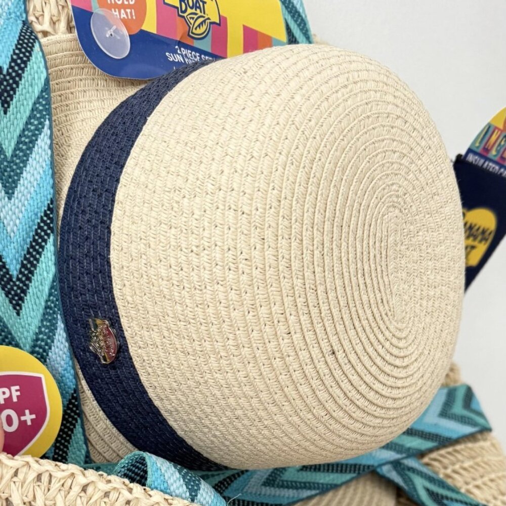 Banana Boat Straw Tote Bag Sun Hat UPF 50+ Insulated Can Cooler 3pc Set NWT - Picture 5 of 7